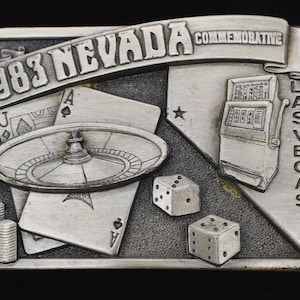 Nevada Las Vegas Commemorative Roulette Wheel Cards and Dice Vintage Pewter Belt Buckle - Arroyo Grande Buckle Co