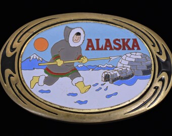 Hebilla de cinturón vintage de recuerdo de Alaska de 1983