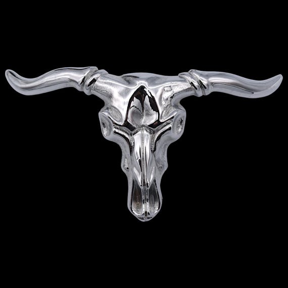 LARGE Chrome Plated Solid Brass Longhorn Bull Sku… - image 1