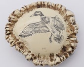 Mallard Drake Duck Faux Antler Burr Rosette Casting Imitation Scrimshaw Vintage Belt Buckle