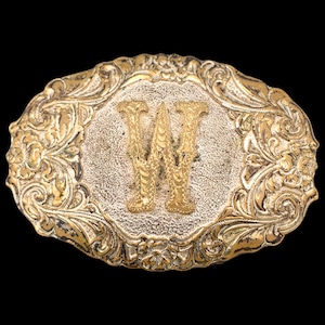 Letter W Western Paisley Vintage Belt Buckle - Crumrine Made in USA