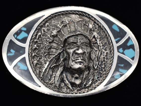 Native American Feather Headdress Vintage Belt Buckle - Etsy display picture 1