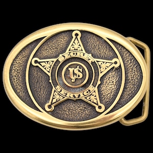 US Secret Service Badge Presidential Guard Solid Brass Vintage Belt Buckle by The Buckle Works