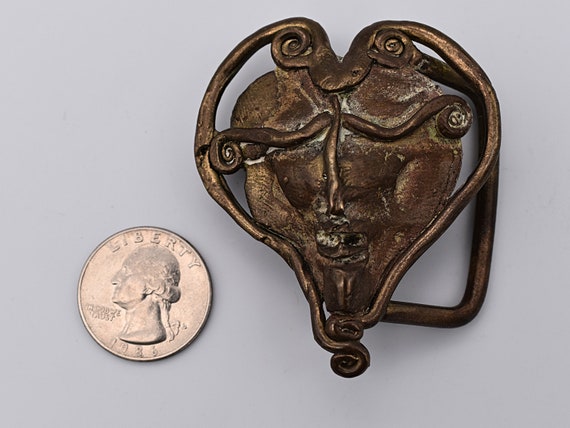 Solid Brass Hippie Boho Abstract Face Portrait Ar… - image 3