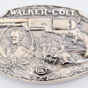 Walker Colt Revolver American West Blackpowder Shooter Civil War Award Design Medals Solid Brass Vintage Belt Buckle