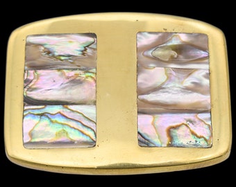 Solid Brass Abalone Shell Inlays Hippie Boho Trinity Buckle Co. Vintage Belt Buckle