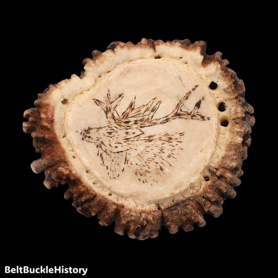 Elk Antler Carving Vintage Belt Buckle