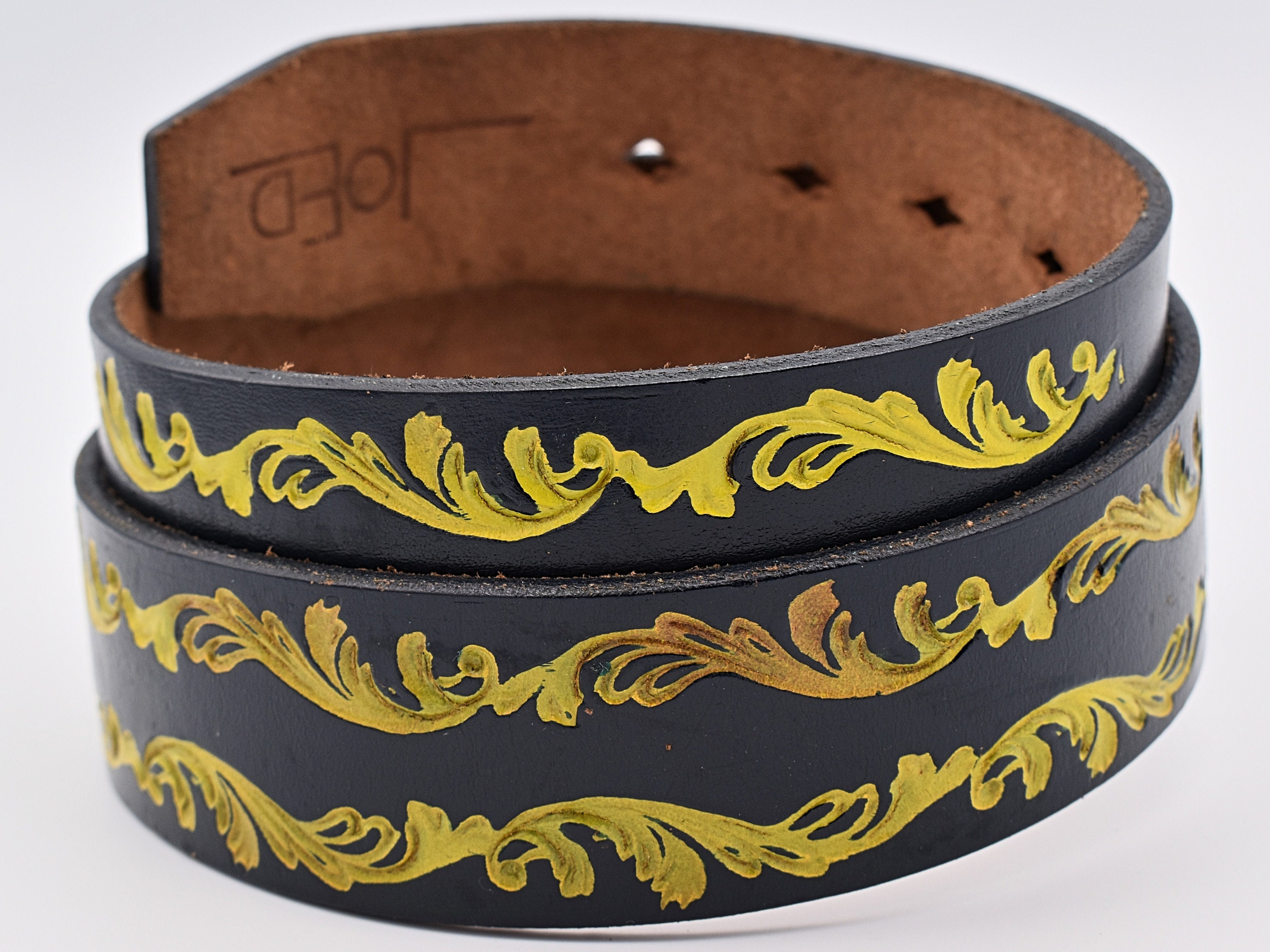 ベルト Paisley leather belt Genuine Leather Belt Size 36 ~ Stamped & Painted Western