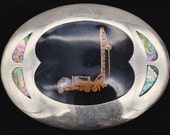 Mobile Truck Drilling Rig Derrick Scaffold Oil Exploration Production Johnson and Held Vintage Belt Buckle