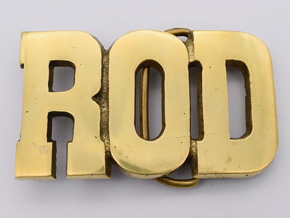 Rod Name Solid Brass 1970s Vintage Belt Buckle 