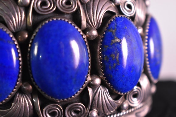 Sterling Silver Lapis Lazuli Stone Cabochon Flora… - image 8