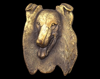 Solid Brass Collie Dog Vintage Belt Buckle by Astamar Inc.
