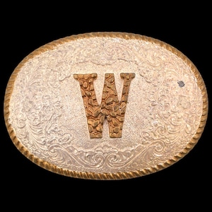 Letter W Western Paisley Vintage Belt Buckle - Crumrine Made in USA