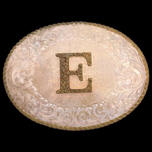 Letter E Western Paisley Vintage Belt Buckle - Crumrine Made in USA