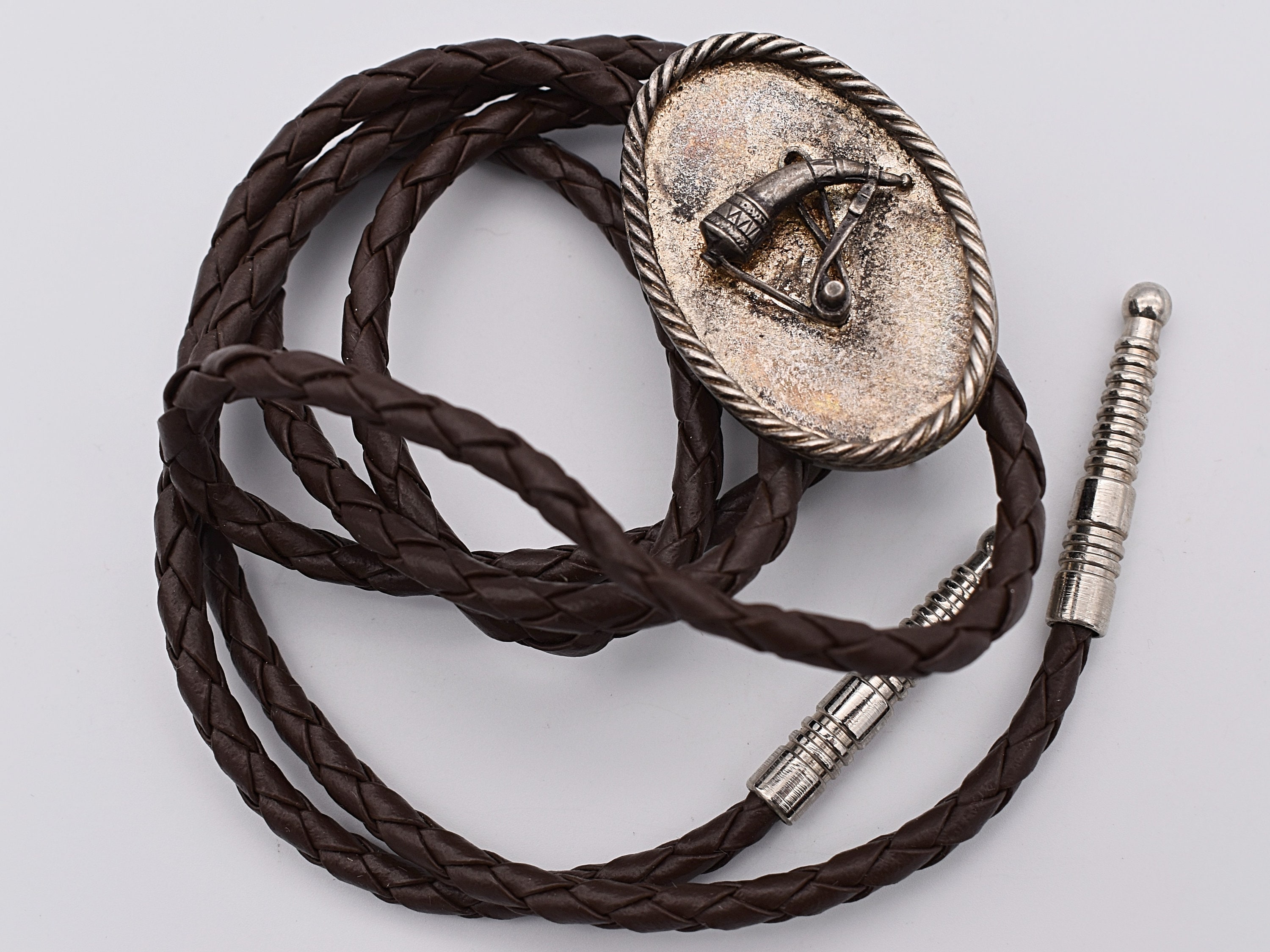 Sterling Silver Powder Horn Flask Bolo Tie - 1970s Vintage Artist