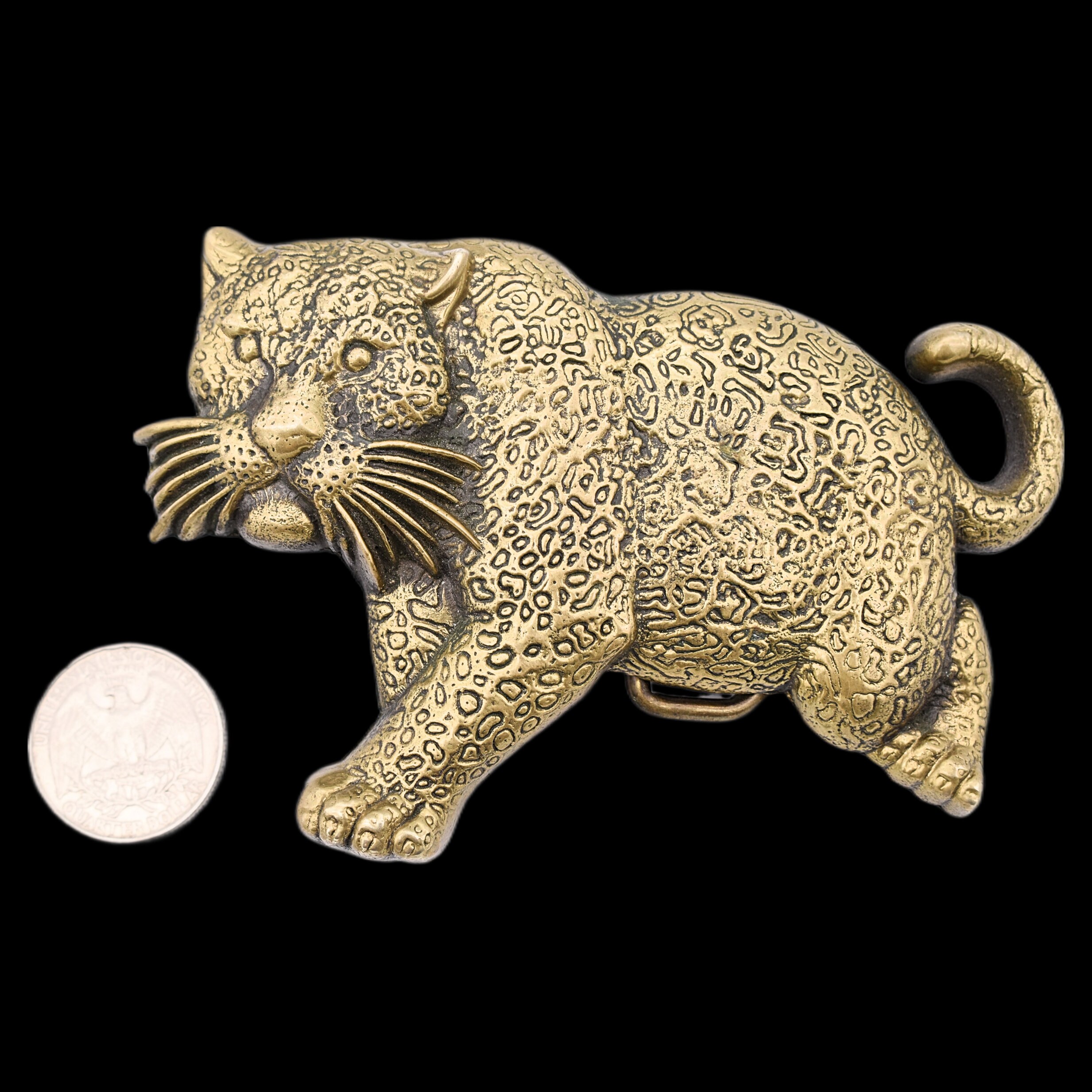 Rare Leopard Jaguar Wildcat Panther Belt Buckle Gold Tone Rhinestones Green Eye Vintage Large Leopard or Panther - Etsy main image 2