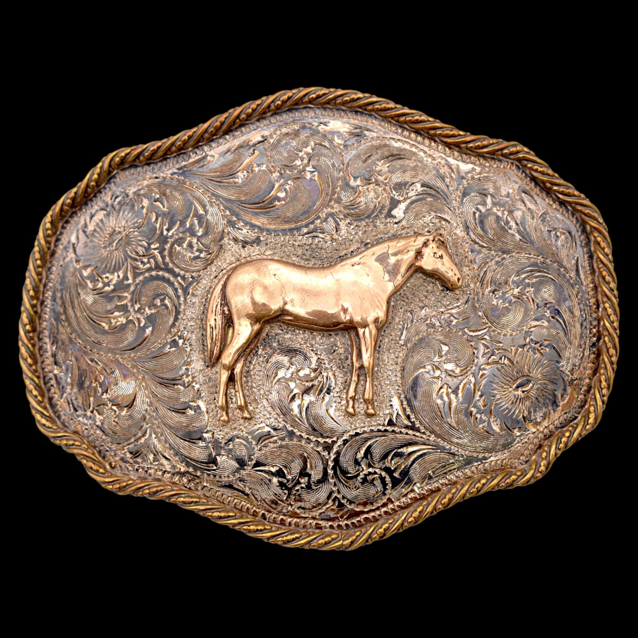 D748 Vintage 1979 Quarter Horse Belt Buckle with Ariat Tooled Inlay Rose Belt Ariat Turquoise Floral Tooled Belt with Buckle – Cowkid  main image 4