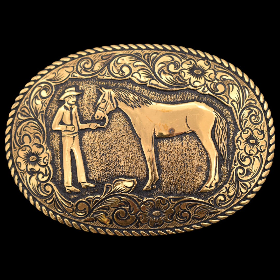 Crumrine Cowboy Leading Horse Vintage Belt Buckle - Etsy display picture 3