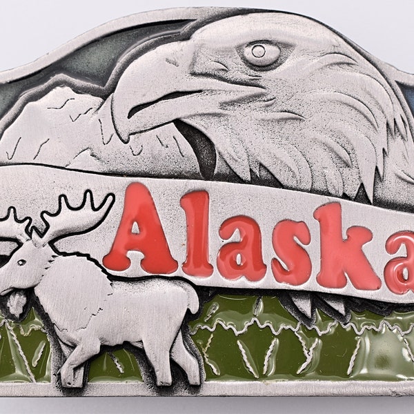 Alaska Wilderness Moose Eagle Vintage Belt Buckle