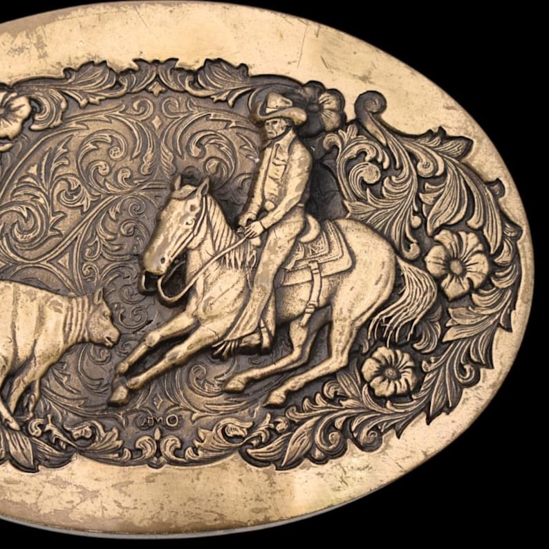 Solid Brass Calf Roping Cowboy Rodeo Vintage Belt Buckle by Award ...