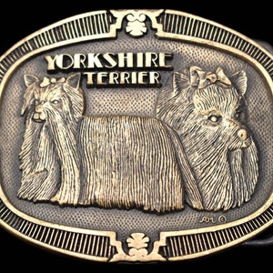 Yorkshire Terrier Dog Breed Solid Brass Vintage Belt Buckle