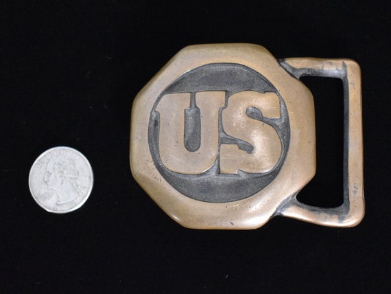 Tech Ether Guild "US" Solid Brass Vintage Belt Bu… - image 3