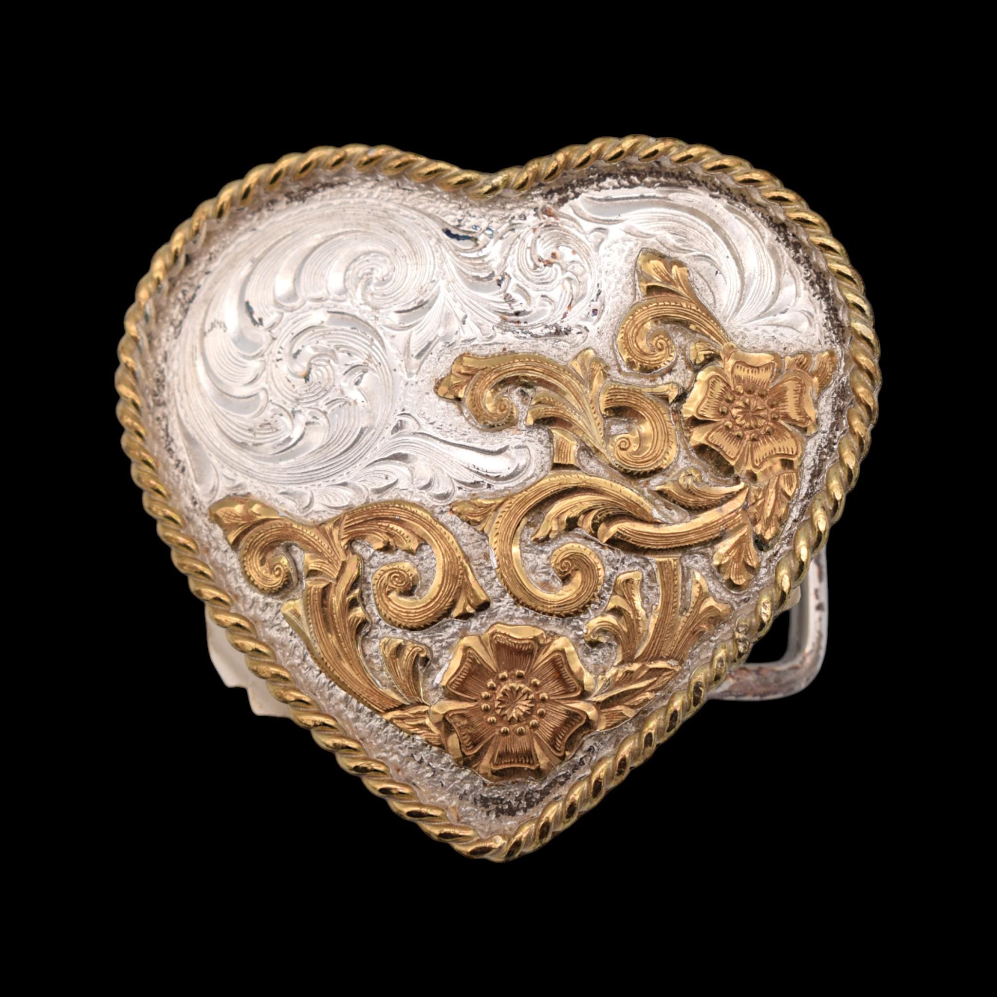 Western Heart Roses Paisley 1980s Vintage Belt Buckle by  display picture 1