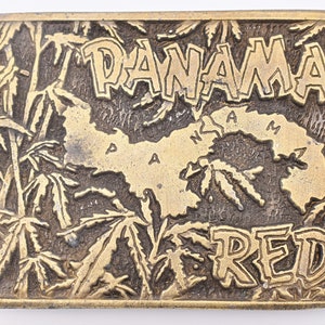 1970s Panama Red Marijuana Leaf Vintage Belt Buckle