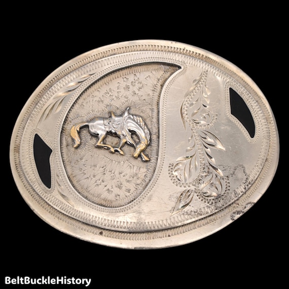 Bucking Horse Western Engraved Vintage Belt Buckle by Western Flair