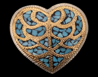 Vintage Crumrine Heart Rose Belt Buckle Floral Western  display picture 2