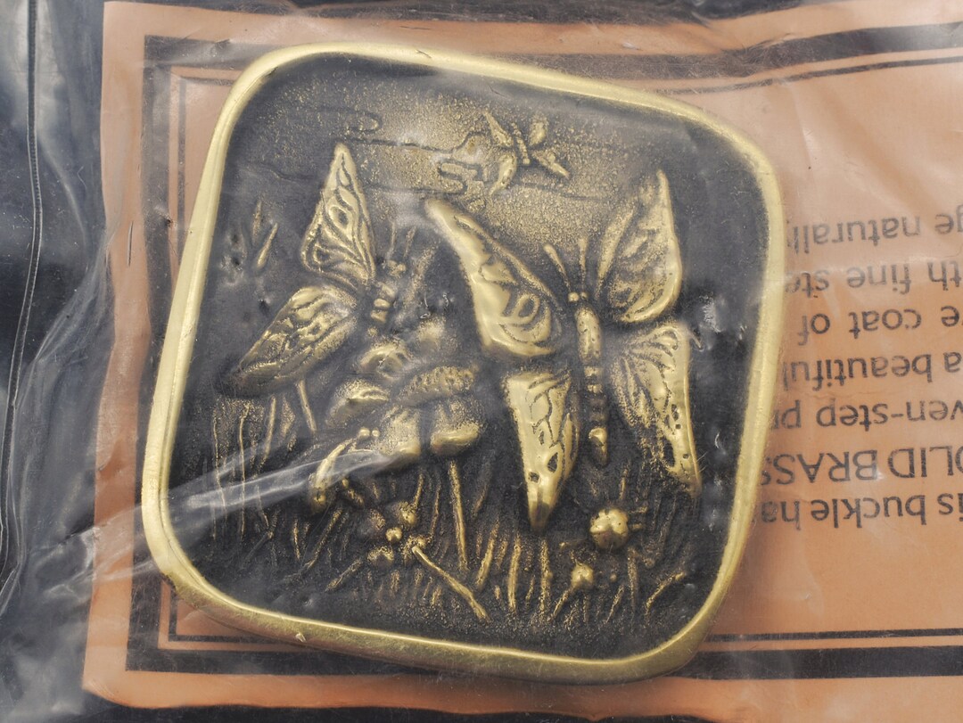 BTS Beautiful Vintage Boho Butterfly Belt Buckle Solid Brass Butterflies Hippie Cowgirl Cute Boho BTS Made in  main image 2