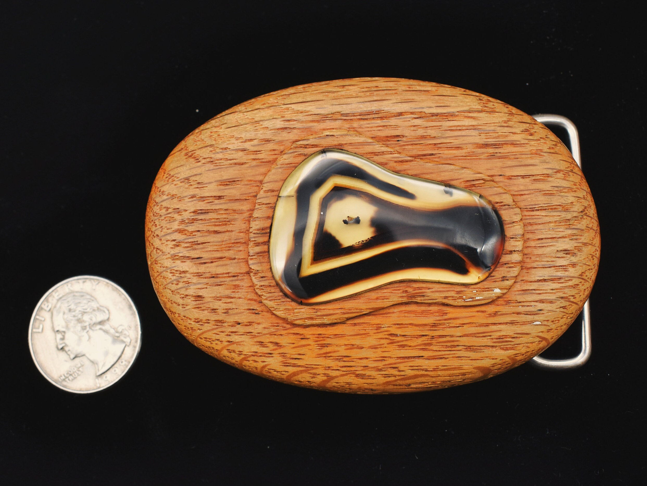 Agate Polished Stone Centerpiece Wood Vintage Belt Buckle - Etsy display picture 2