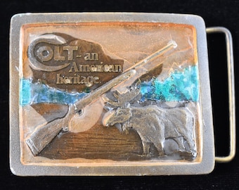 Colt Firearms Moose Hunter Hunting 1970s Vintage Belt Buckle