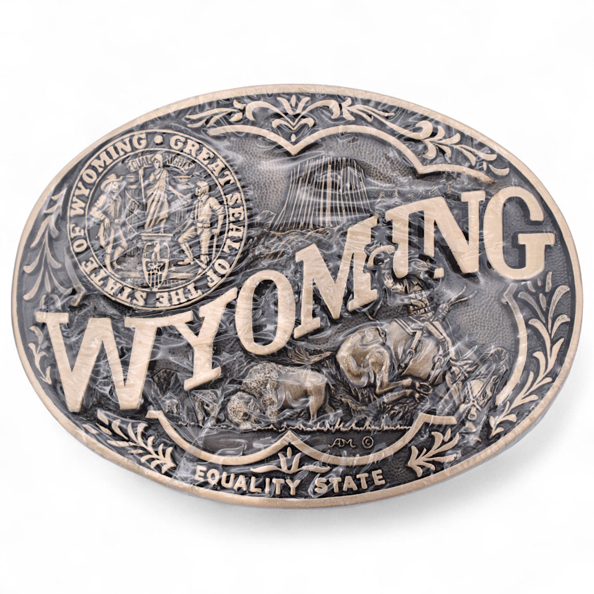 Vintage Wyoming Award Design Medals Inc First Edition Solid Brass Belt Buckle Wyoming Centennial 1990 Gold & Silver Plated Solid Brass  main image 2