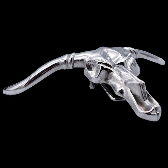 LARGE Chrome Plated Solid Brass Longhorn Bull Sku… - image 3