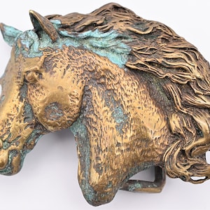 Solid Brass Horse Stallion Pony Vintage Belt Buckle