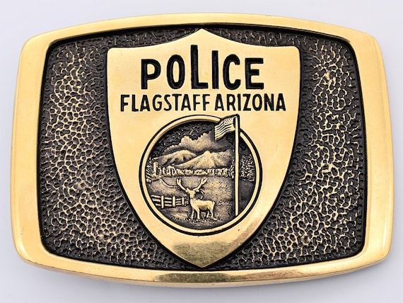 Flagstaff Police Solid Brass Vintage Belt Buckle - image 1