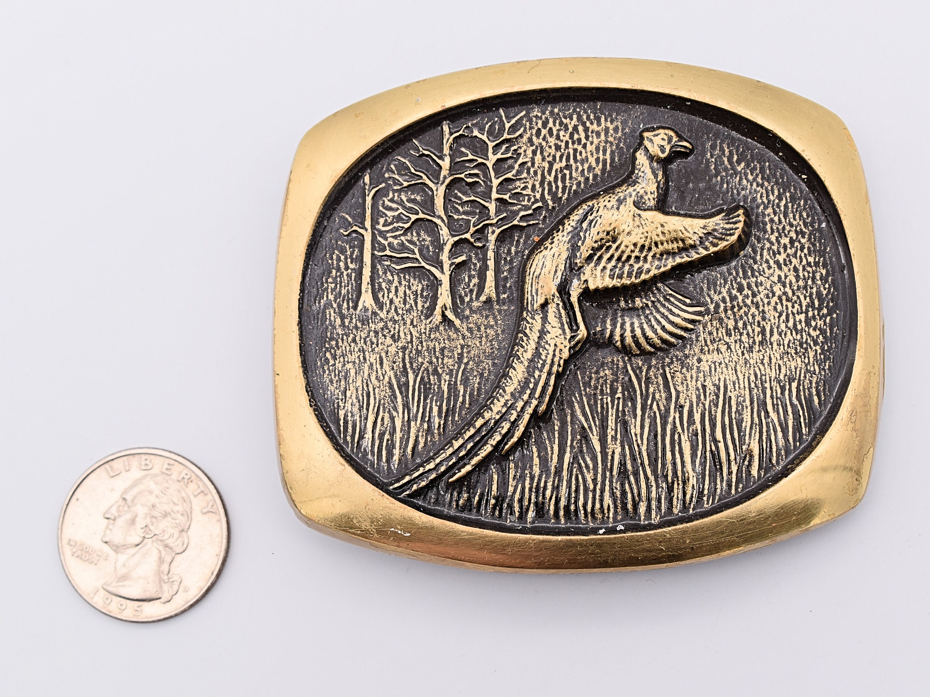 VINTAGE 1970s PHEASANT/QUAIL ARTWORK BELT BUCKLE Rain-tree Animal 1970s Vintage Belt Buckles | eBay main image 2