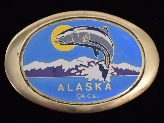 Alaska Salmon Midnight Sun 1980s Vintage Solid Br… - image 1