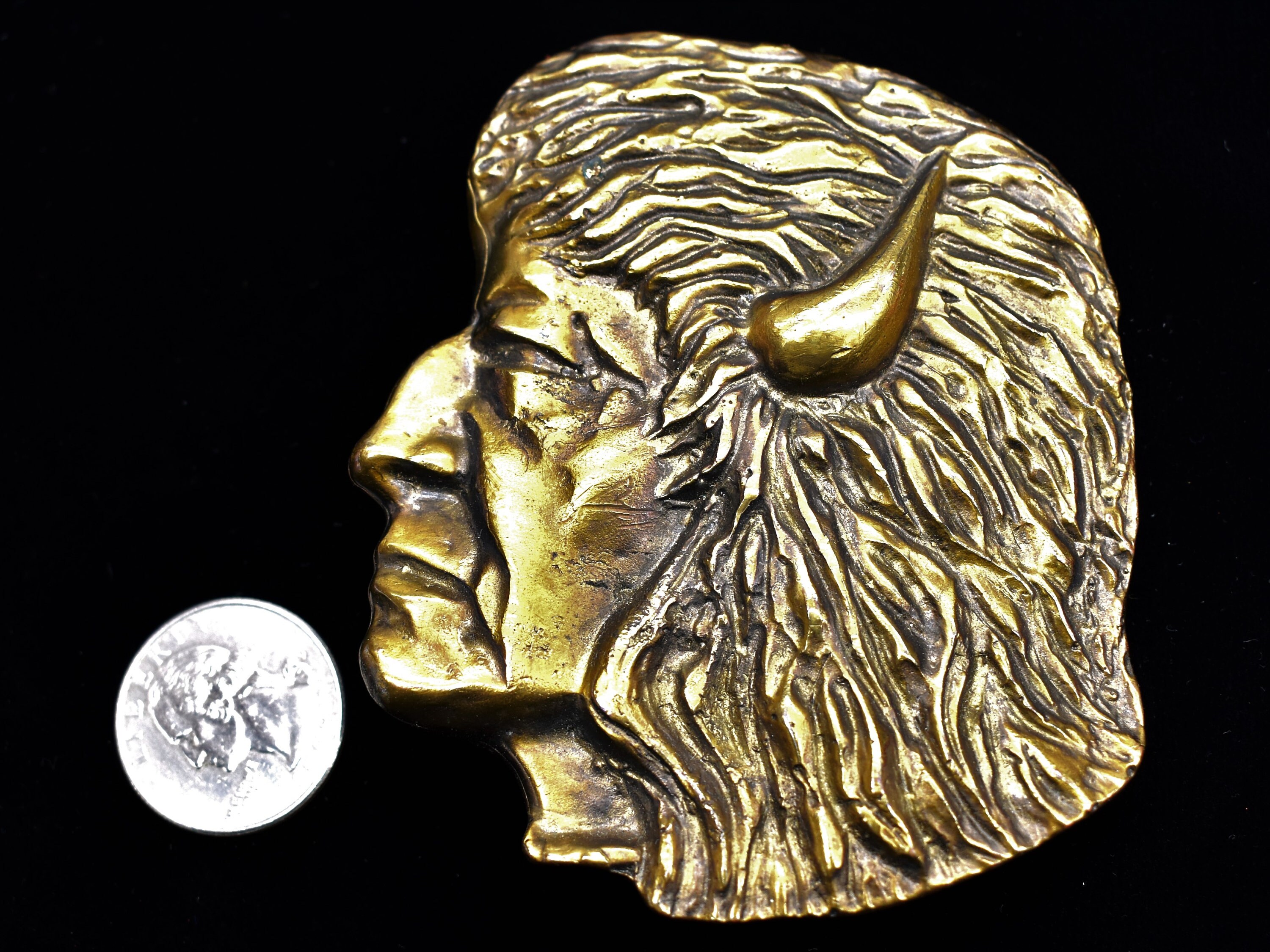 Belt Buckle American Indian Buffalo Bison Fur Cap Dress 1970s Vintage American Bison Buffalo Retro Wild Belt Buckle main image 3