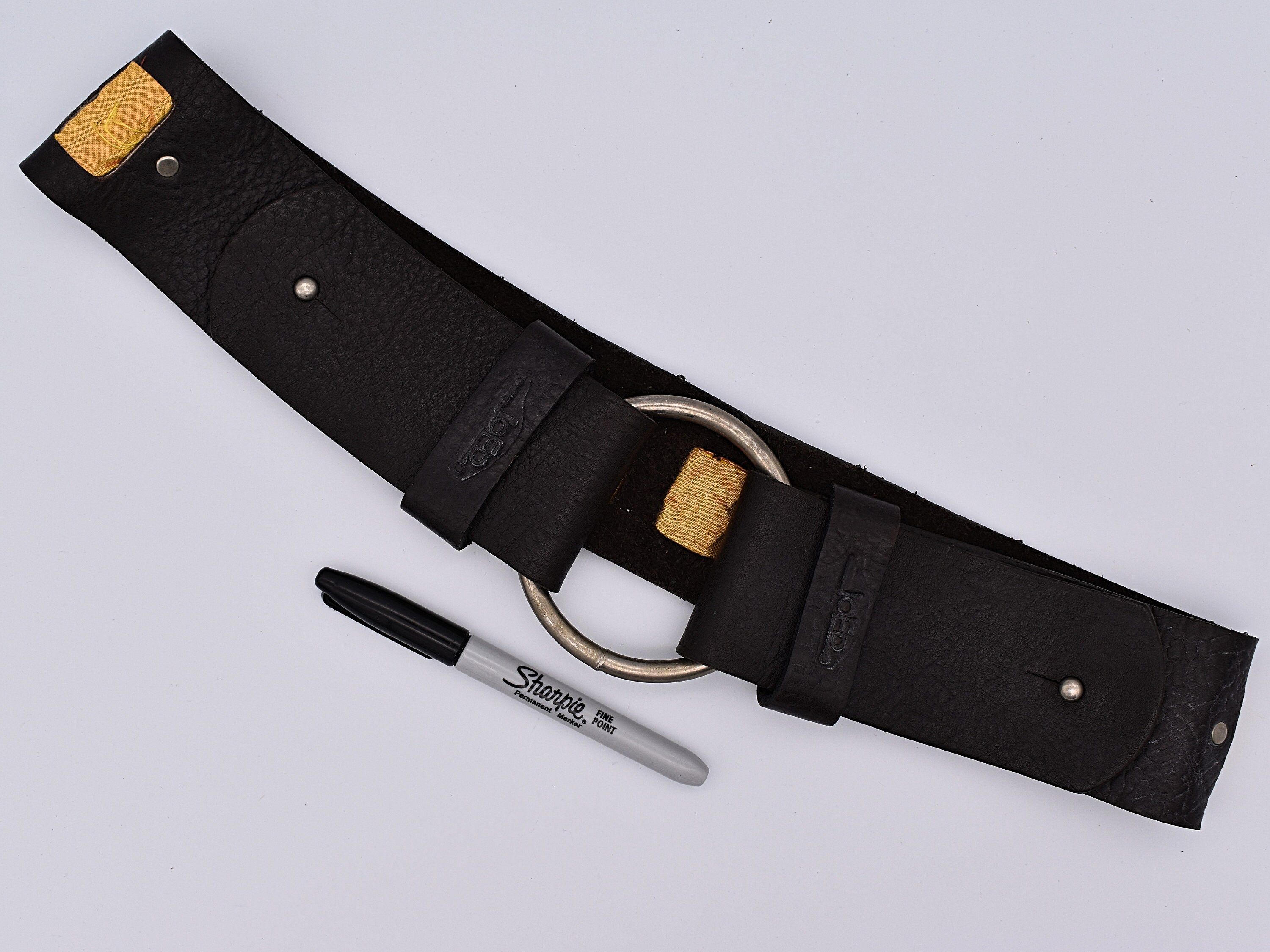 JOED By J. Urbina Genuine Vintage Bison Black Signed Wide Leather Belt Sz 36 Genuine Bison Leather Western Women main image 2