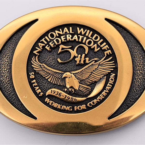 National Wildlife Federation Solid Brass Vintage Belt Buckle