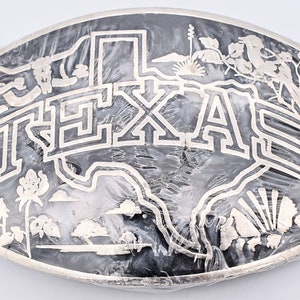 Texas State Armadillo Longhorn Desert Award Design Silver Plated Solid Brass Vintage Belt Buckle