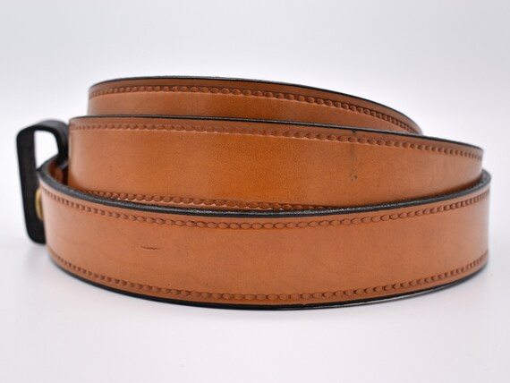 Vintage Genuine Leather Yellow Tan 1.25 Inch Belt… - image 2