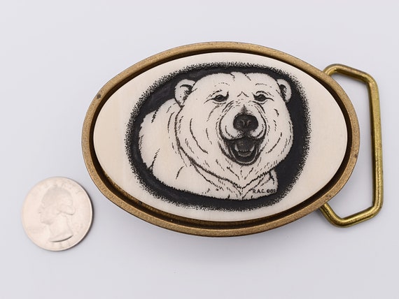 Solid Brass Polar Bear Faux Marble Vintage Belt B… - image 3