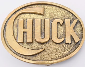 Chuck Name Solid Brass Vintage Belt Buckle