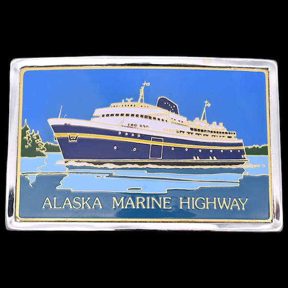 Alaska Marine Highway Ferry Service Enameled Vintage Belt Buckle