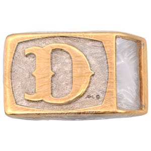 May include: A gold-colored belt buckle with the letter "D" in a stylized font.