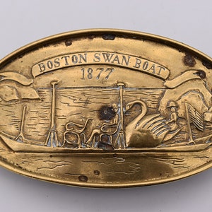 James Breakell Boston Swan Boats Solid Brass 1970s Vintage Belt Buckle Artist Hallmarked Signed