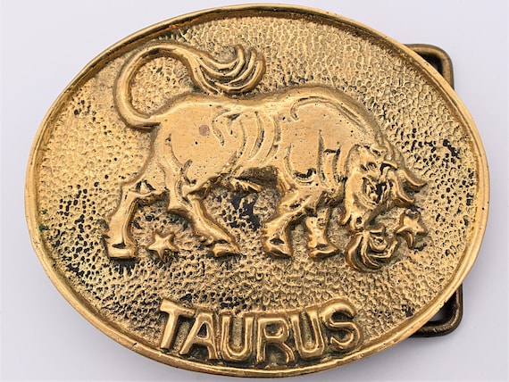 1970s Taurus Script Horoscope Solid Brass Vintage… - image 1